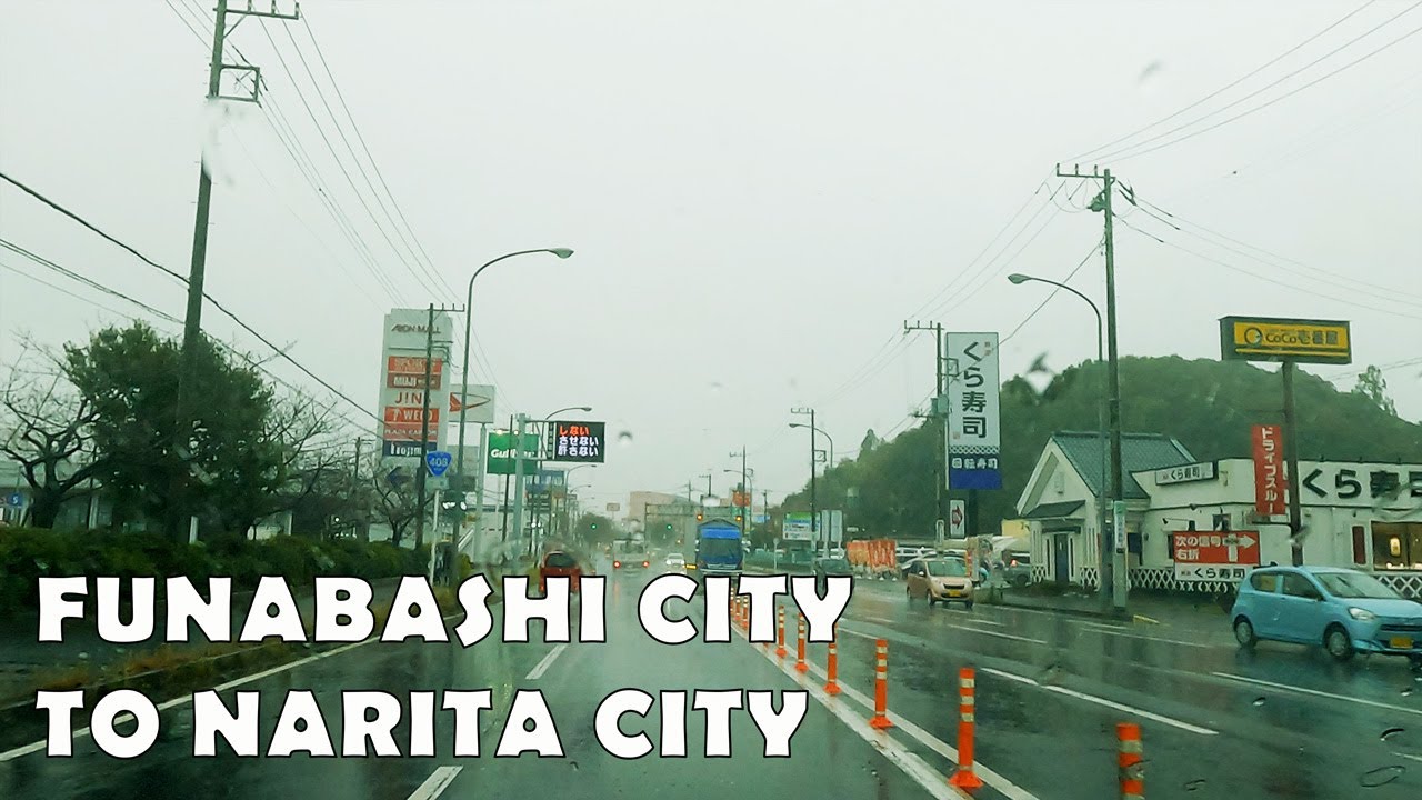 4K Japan Driving to Narita from Funabashi - Rainy Day in Chiba