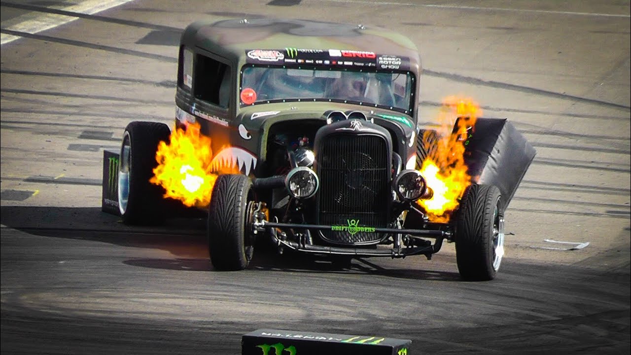 The FLAMETHROWER RAT ROD Epic Drift Show / Gymkhana