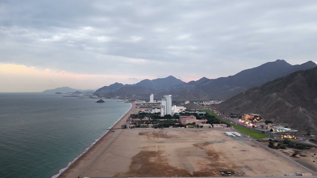 Al Aqah Beach at close To Sunset. Drones Eye View