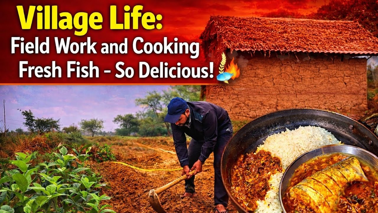 Village life farming and traditional fish cooking आज मैंने अपने खेत में मछली और झोल पकाया #fish