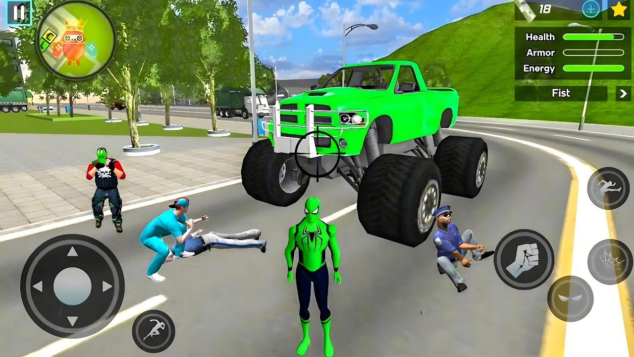 Spider Rope Hero Ninja Gangster Crime - Monster Truck Driving at Open World - Android Gameplay
