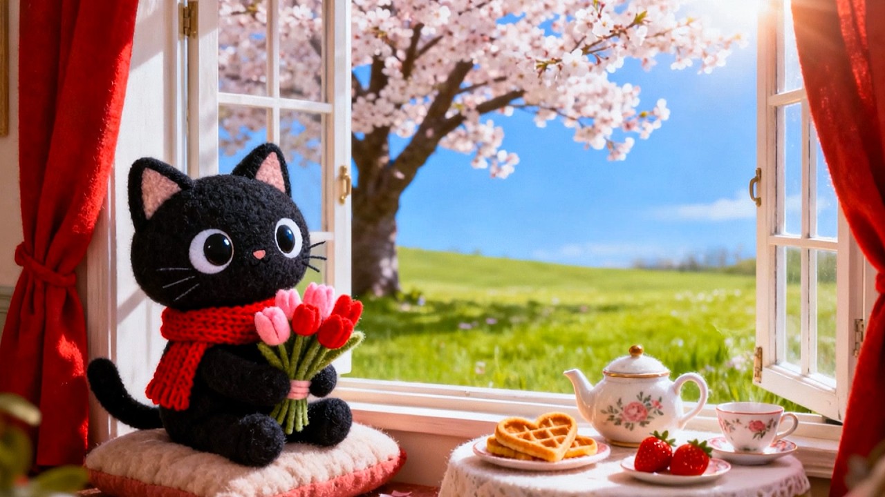 Spring Valentine by the Window ☕🌷 Lofi Cat, Tea & Soft Love Beats | Relax & Focus