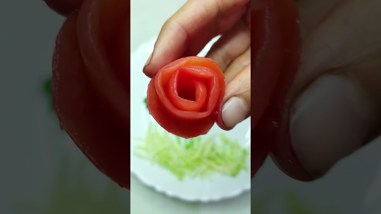 Beautiful Tomato 🍅 Flower Cutting Tutorial For Salad Decorations | Plate Decoration Ideas #shorts