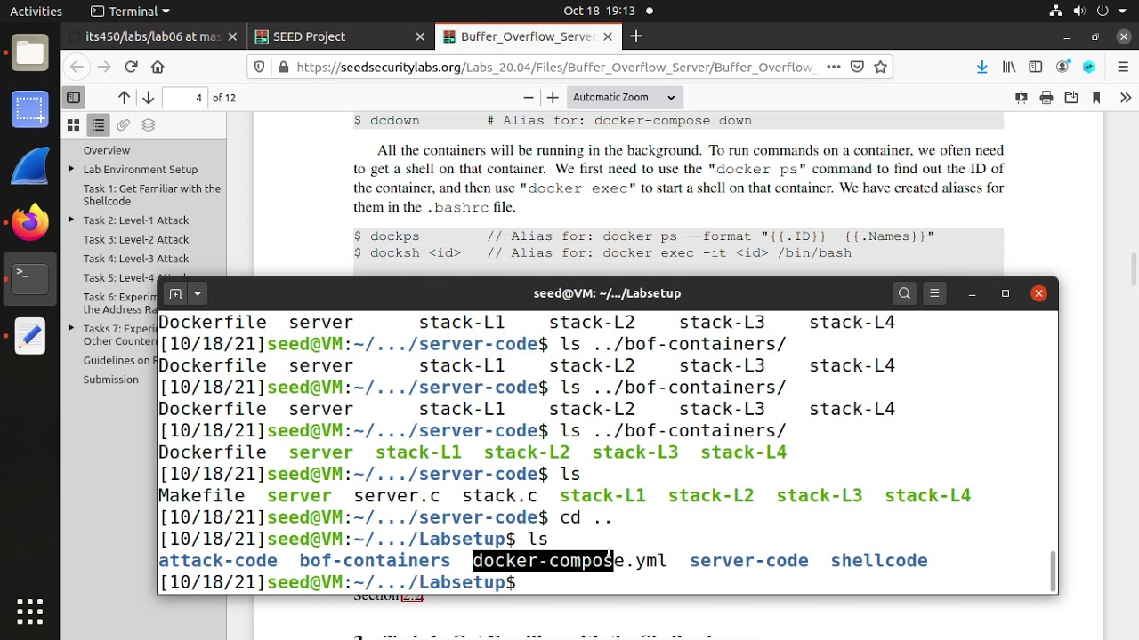 Lab06: SEED 2.0 Buffer-Overflow Attack Lab I (Server Version)