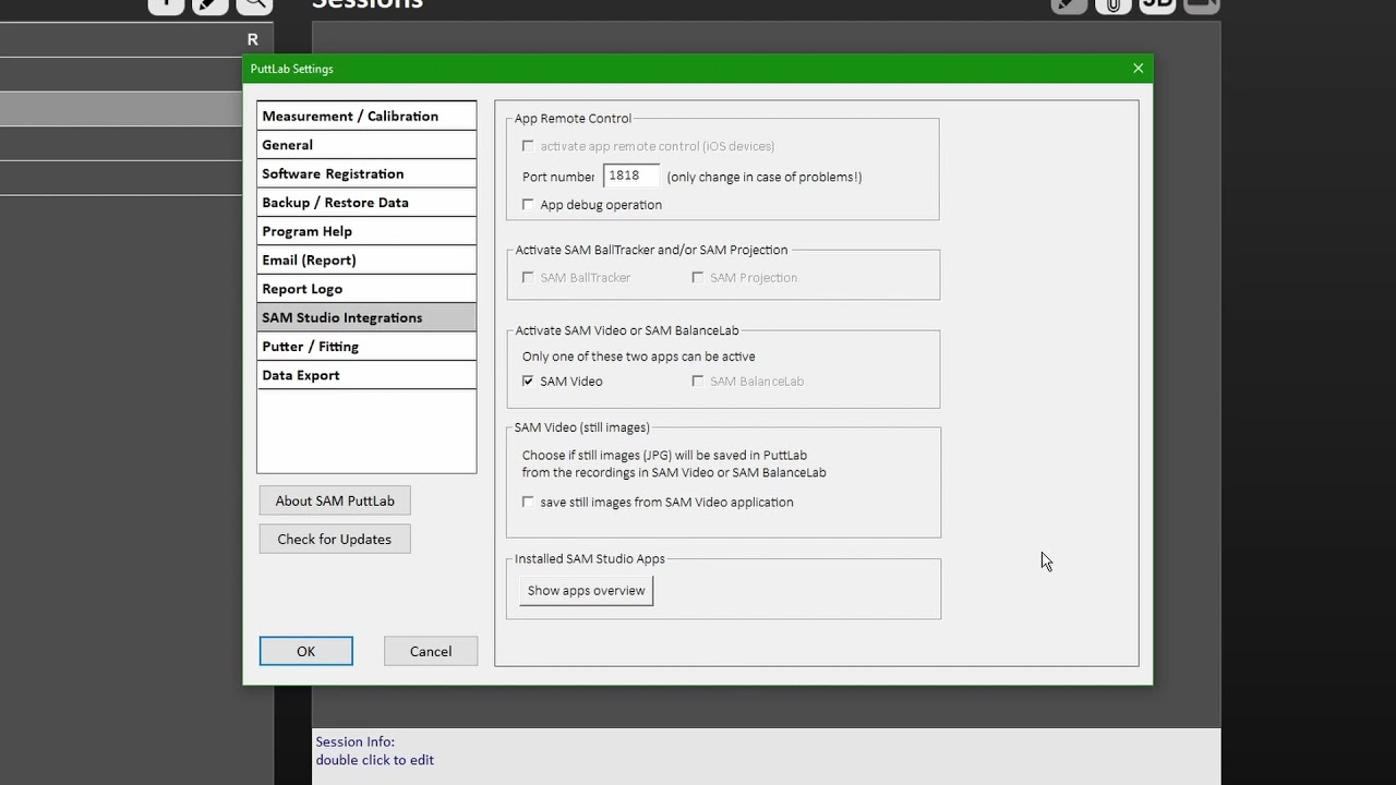 Tutorial SAM Video - PuttLab Settings
