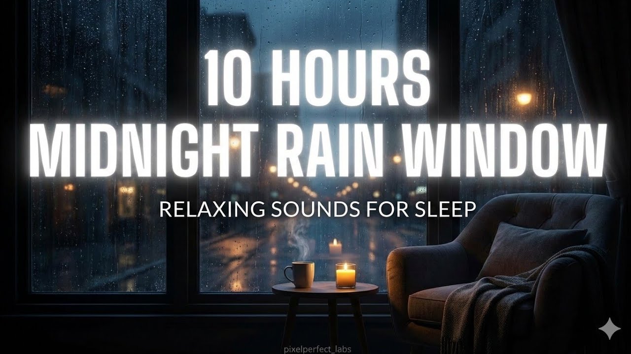 10 Hour Midnight Rain Window (Heavy Rain & Thunder) 🌧️