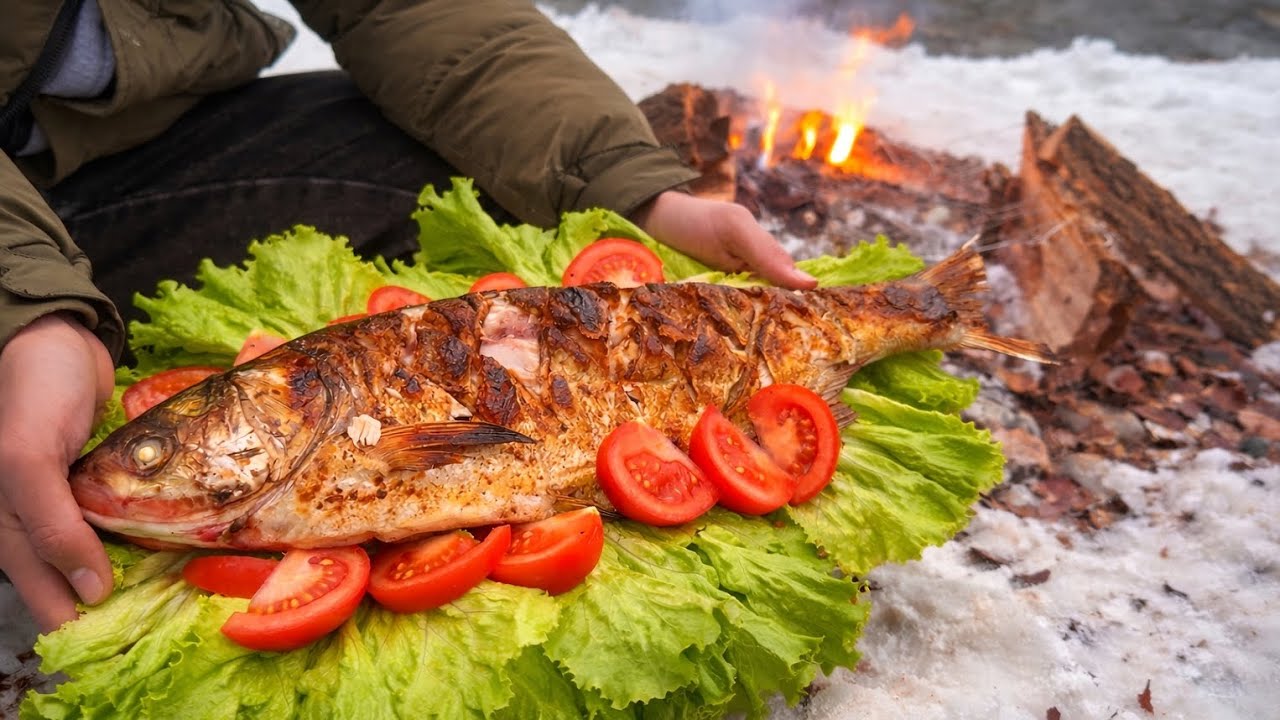 Cooking a Giant Fish on a Handmade Forest Grill | Bushcraft Outdoor Cooking