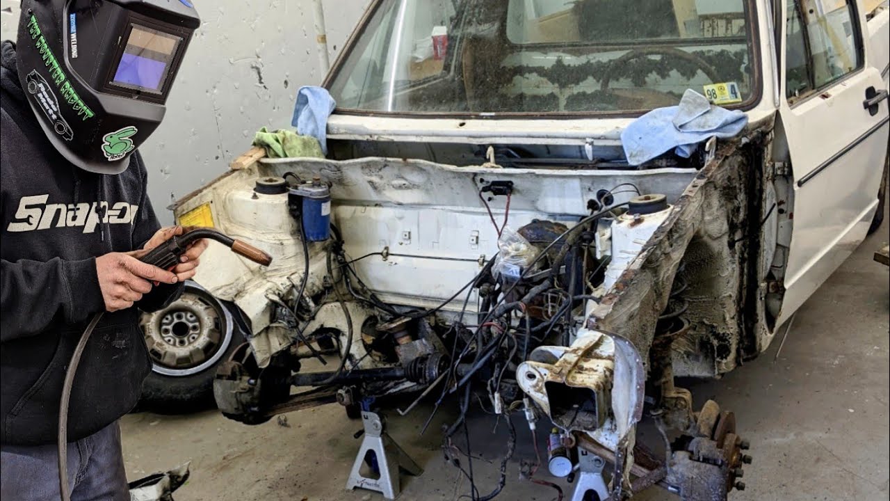 Cutting and Welding a New Front End on the VW Rabbit Truck!
