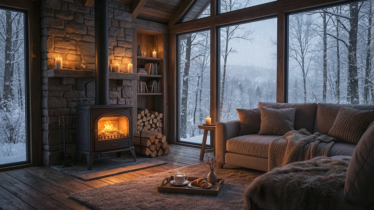 Cozy Winter Jazz ❄️ Fireplace Glow & Crackling Sound with Jazz Music for Relaxing, Studying