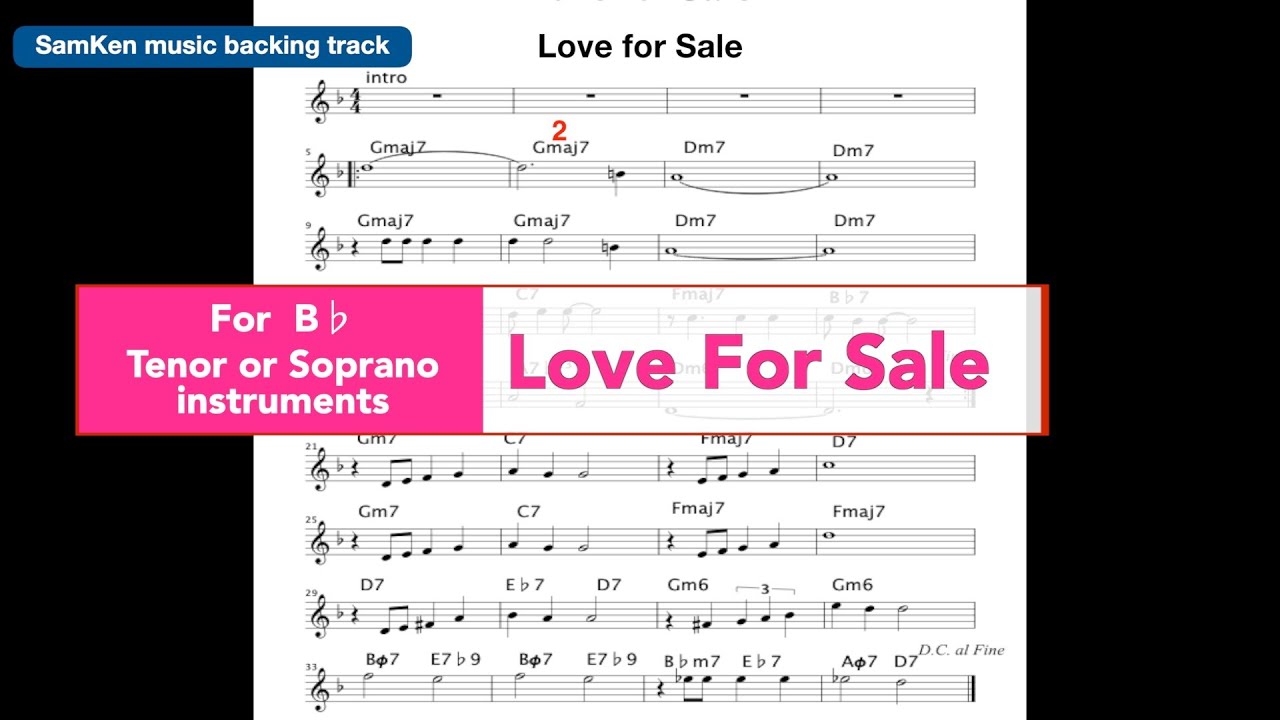 Love for sale / backing track for B♭/tenor & soprano sax/with music sheet