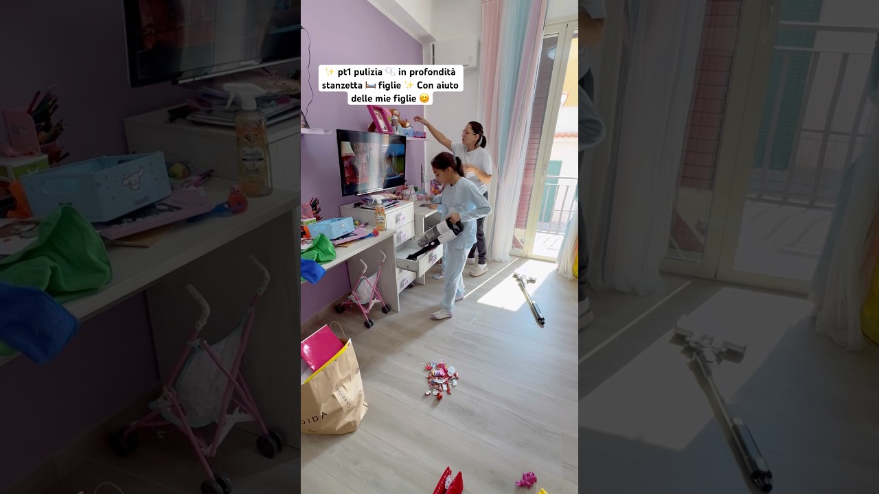 ✨ pt1 pulizia 🫧 in profondit&agrave; stanzetta 🛏️ figlie ✨ Con aiuto delle mie figlie 😊