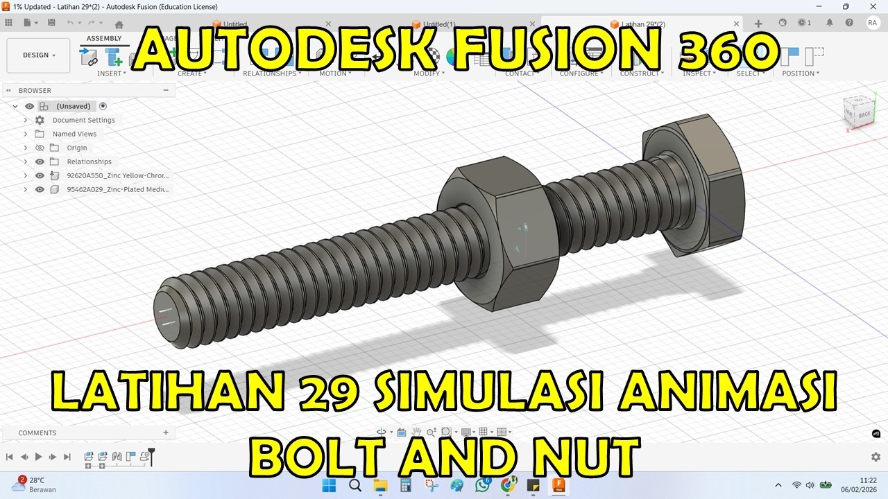 Latihan 29 Tutorial Autodesk Fusion 360 Simulasi Motion Link Baut dan Mur By Desain Dari Nol