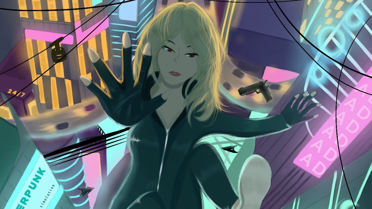 Artist reaches flowstate while drawing a cyberpunk vibe 