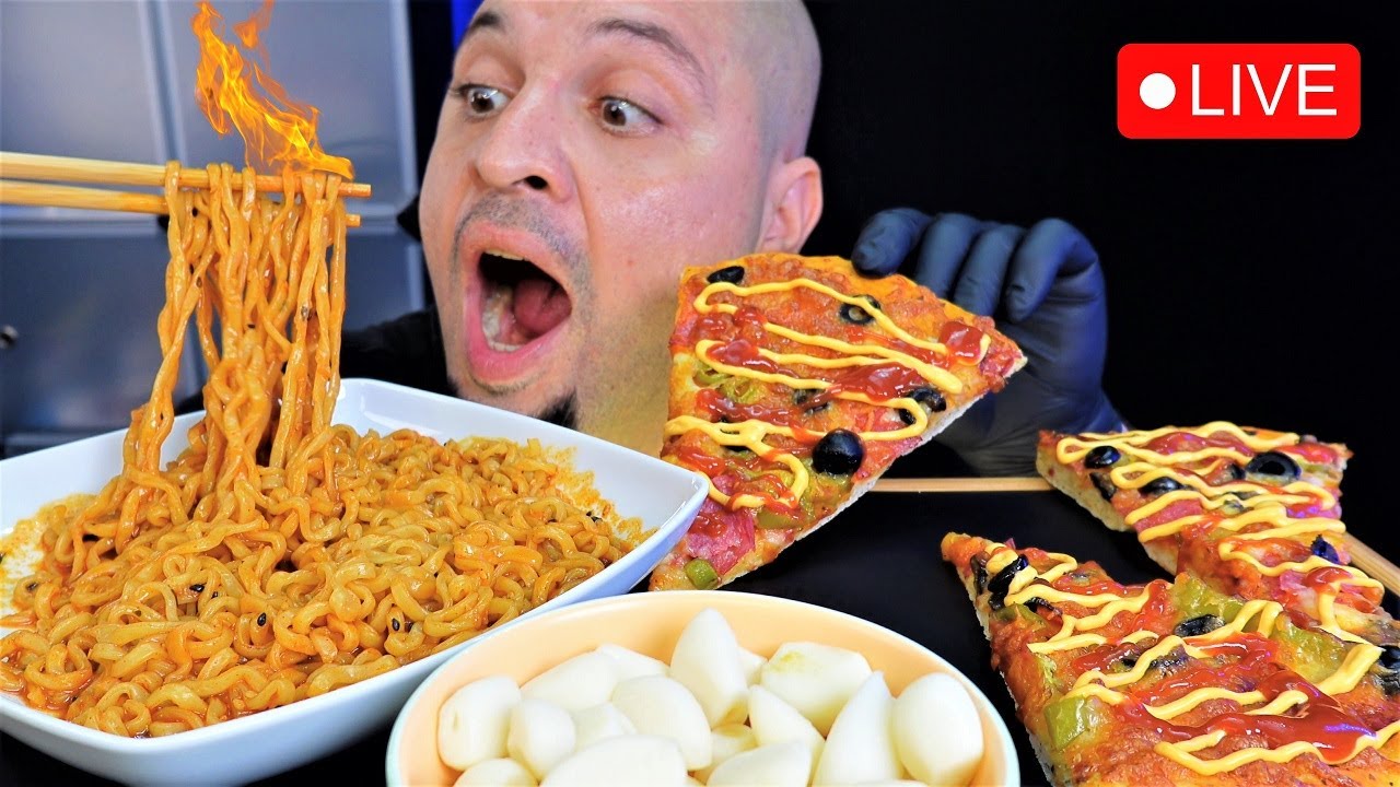 🔴LIVE - Pizza + Cheese Spicy Noodles + Garlic MUKBANG | ASMR