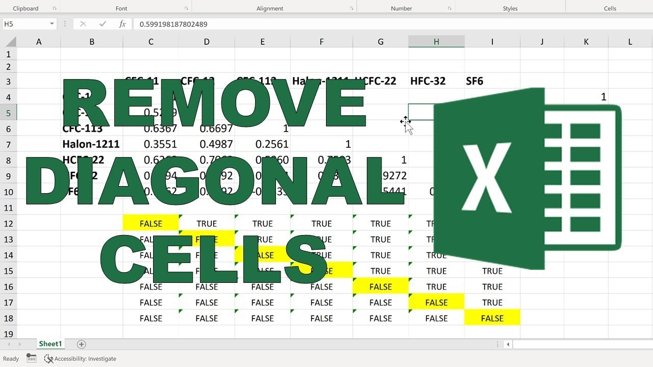 How to delete cells diagonally in excel