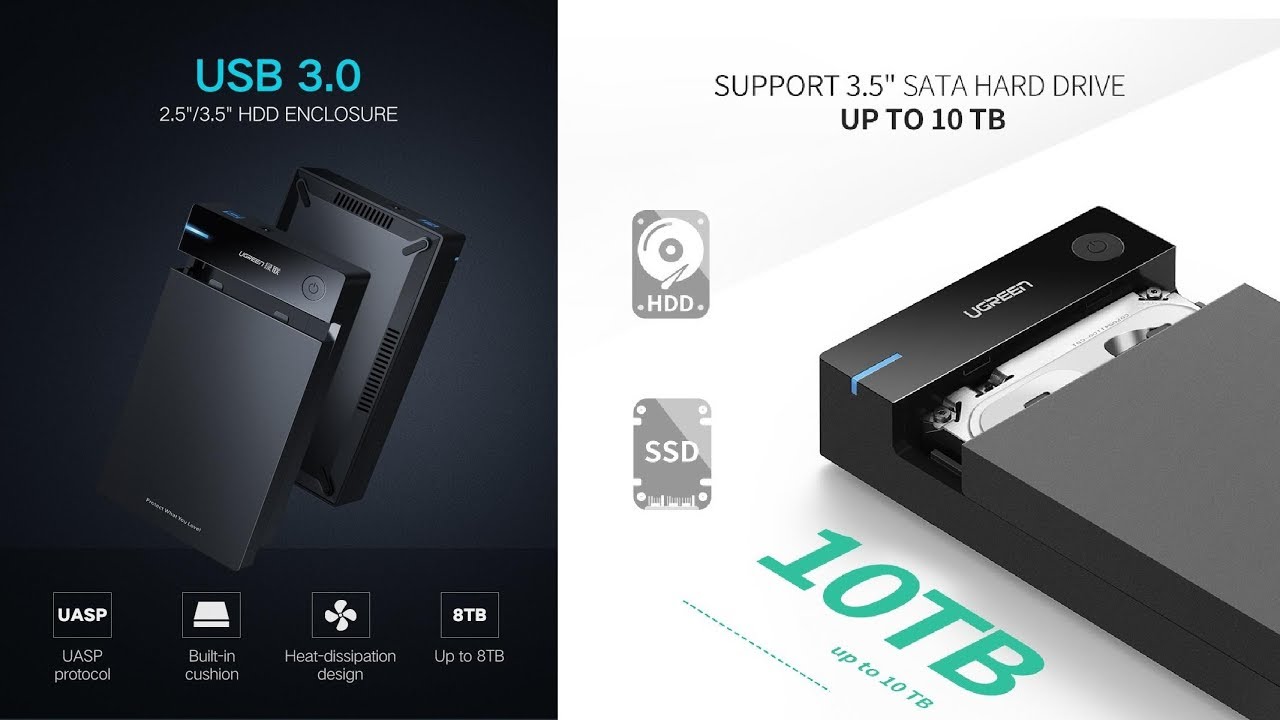UGREEN External Hard Drive Enclosure Adapter up to 3.5 inch Unboxing
