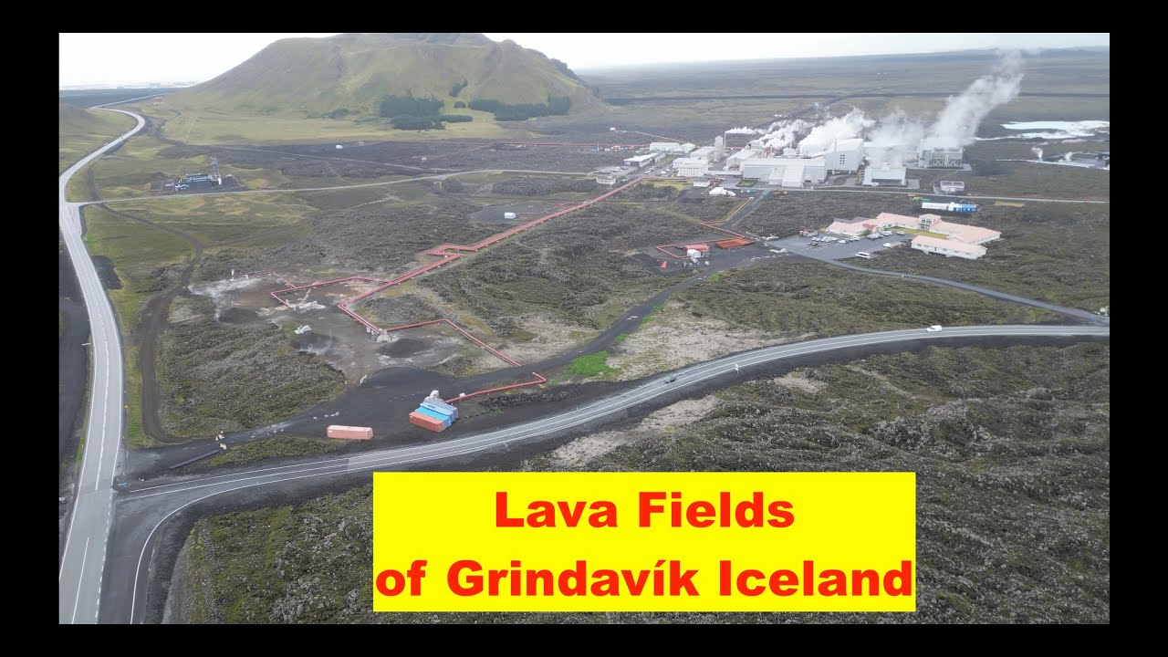 Drone flight over the lava fields of Grindavík