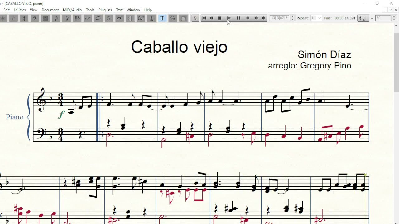 Caballo viejo, versión piano