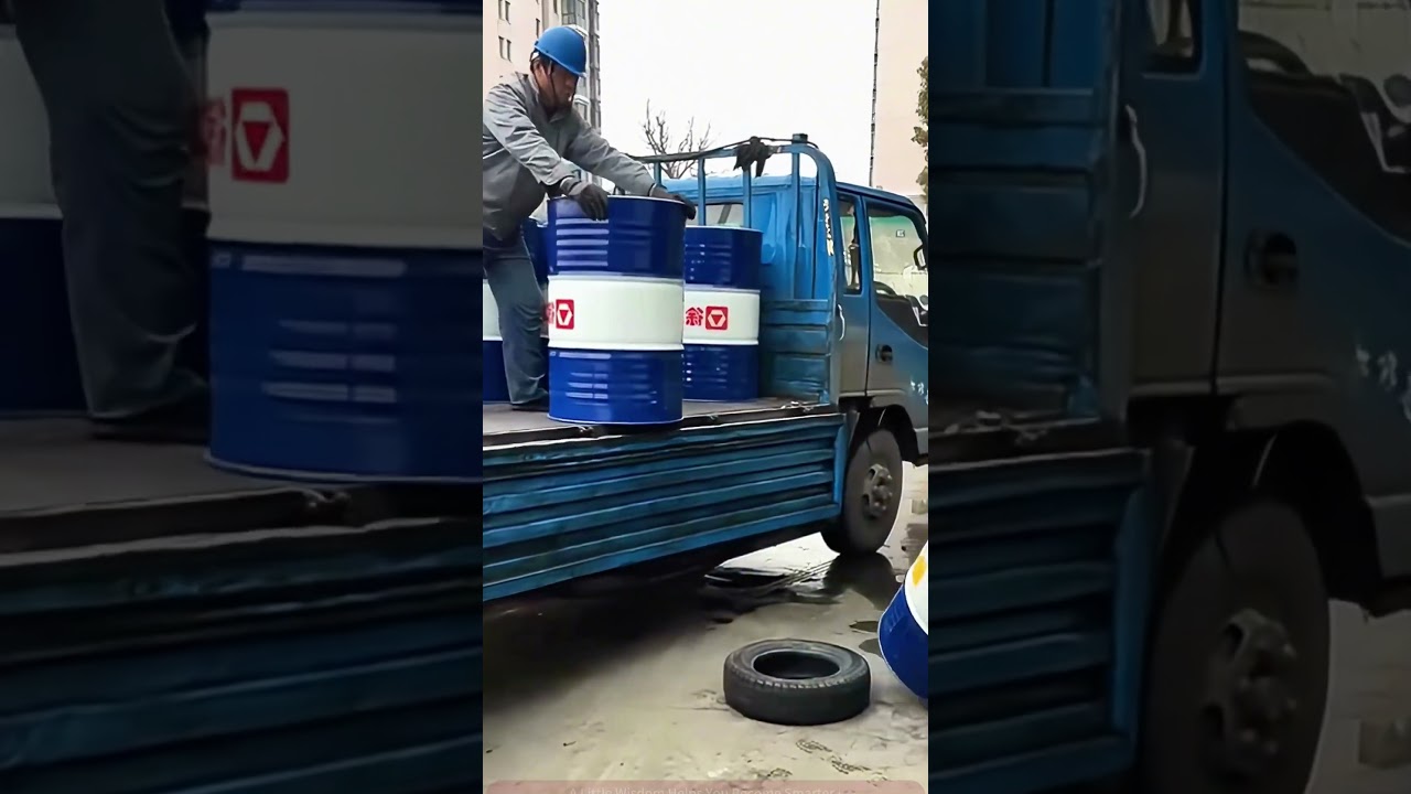 Unloading Tips: Tire + Blue Barrel, Safe & Effort-Saving!"