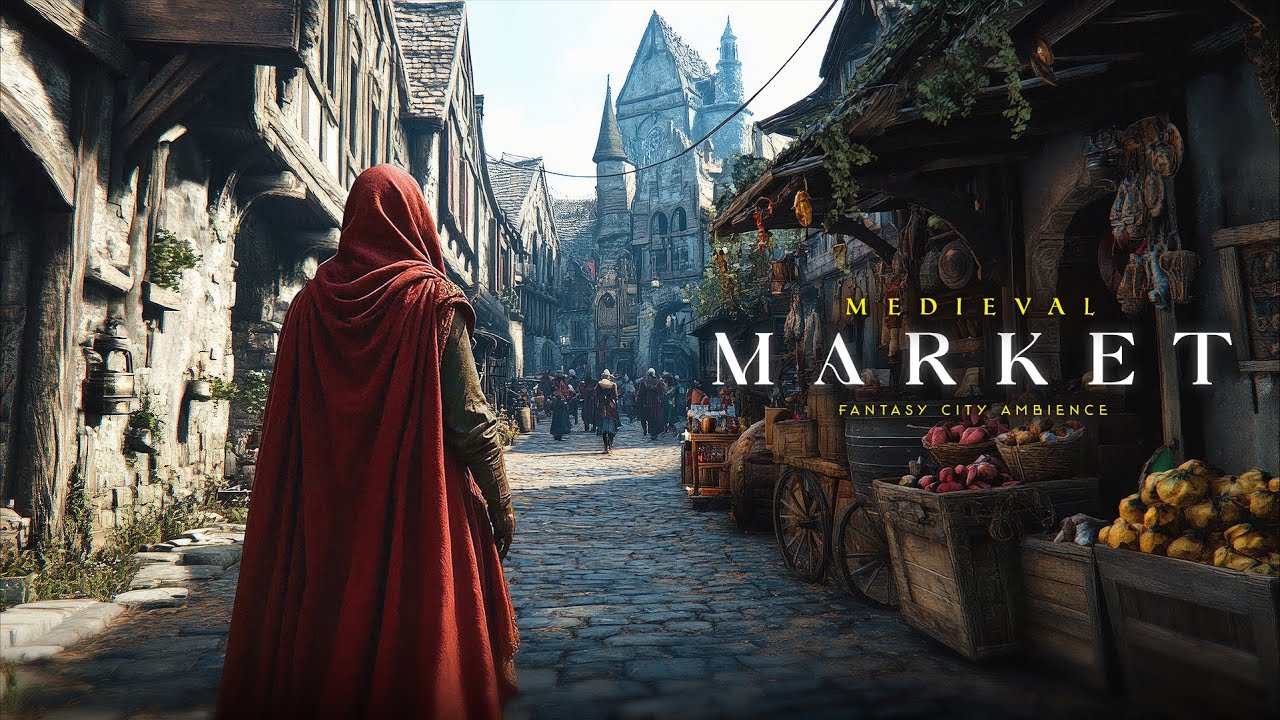 Medieval Market Ambience No Music - Fantasy Town Marketplace Sounds - D&D RPG Ambience