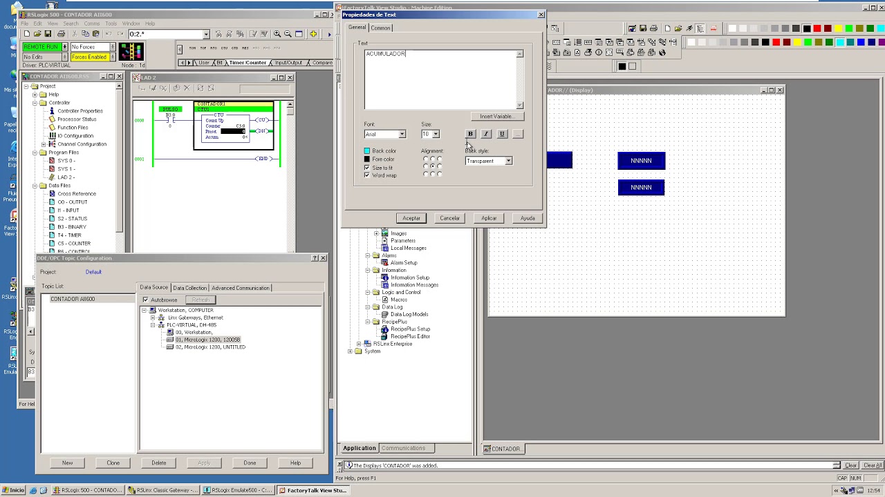 Simulación RSlogix500 con Emulador y OPC FactoryTalk View ME: CONTADOR
