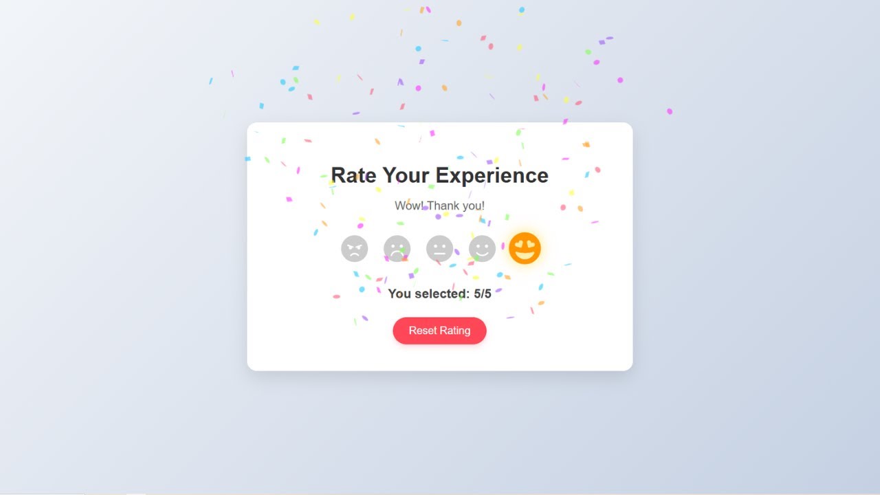🎉 Emoji Rating System Using HTML, CSS, and JavaScript | Animated Feedback & Confetti Effect