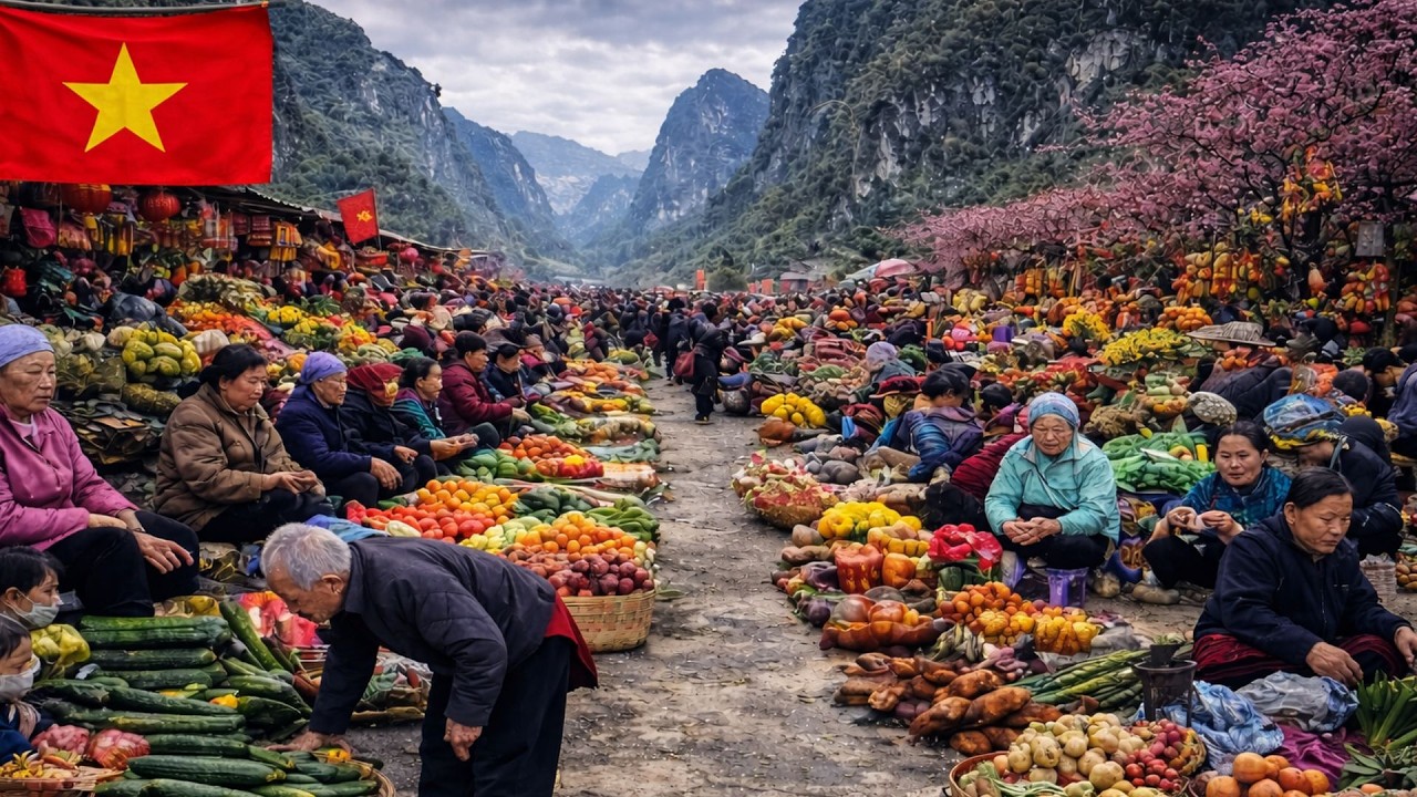 IN THE DAYS LEADING UP TO TET (LUNAR NEW YEAR) - THE MARKET IS AS CROWDED AS A FESTIVAL.