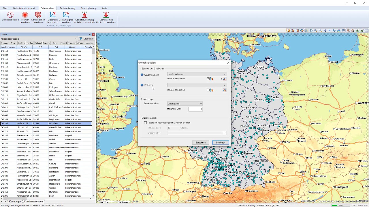 Kunden in einem Umkreis mit Map&Market selektieren