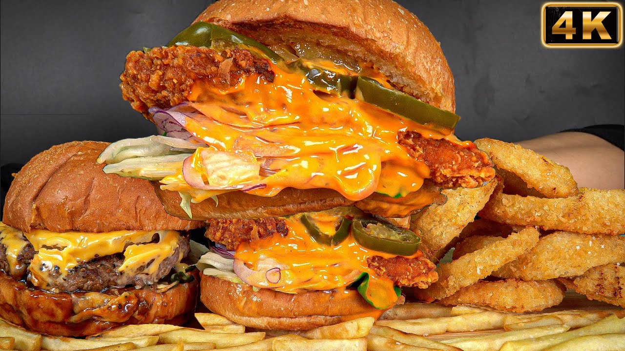 4K MUKBANG ASMR | Bliss Jalapeno Chicken Burger & Double Cheese Burger 블리스 할라피뇨 치킨 버거