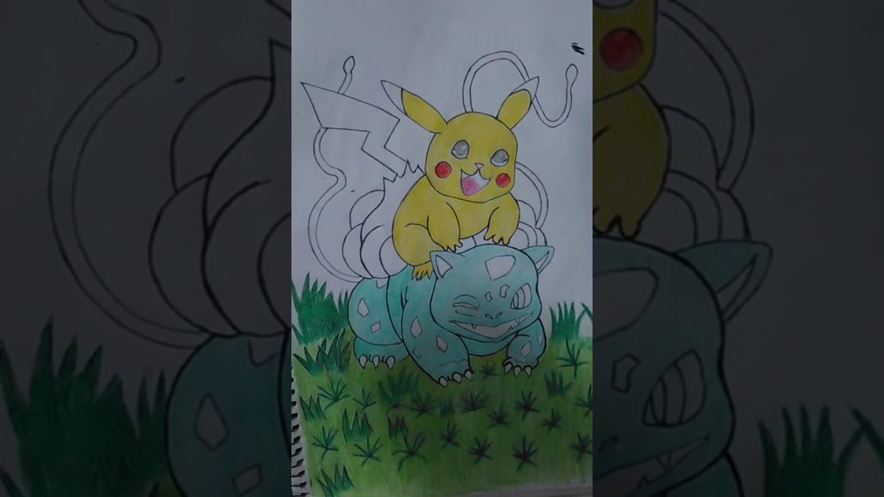 Bulbasor y pikachu  el  dúo mas tierno de kanto #pokemon #art #drawing 