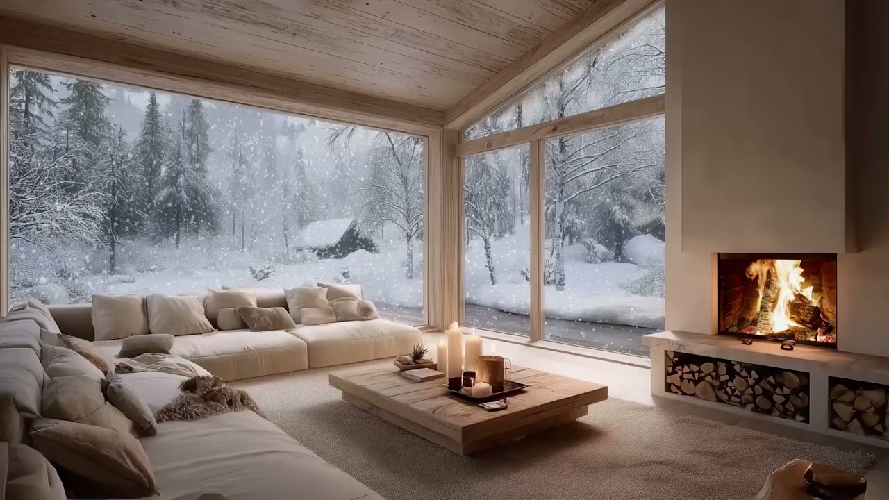 Relaxing Piano Fireplace Ambience 🔥 Calm Cozy Room for Deep Sleep and Stress Relief