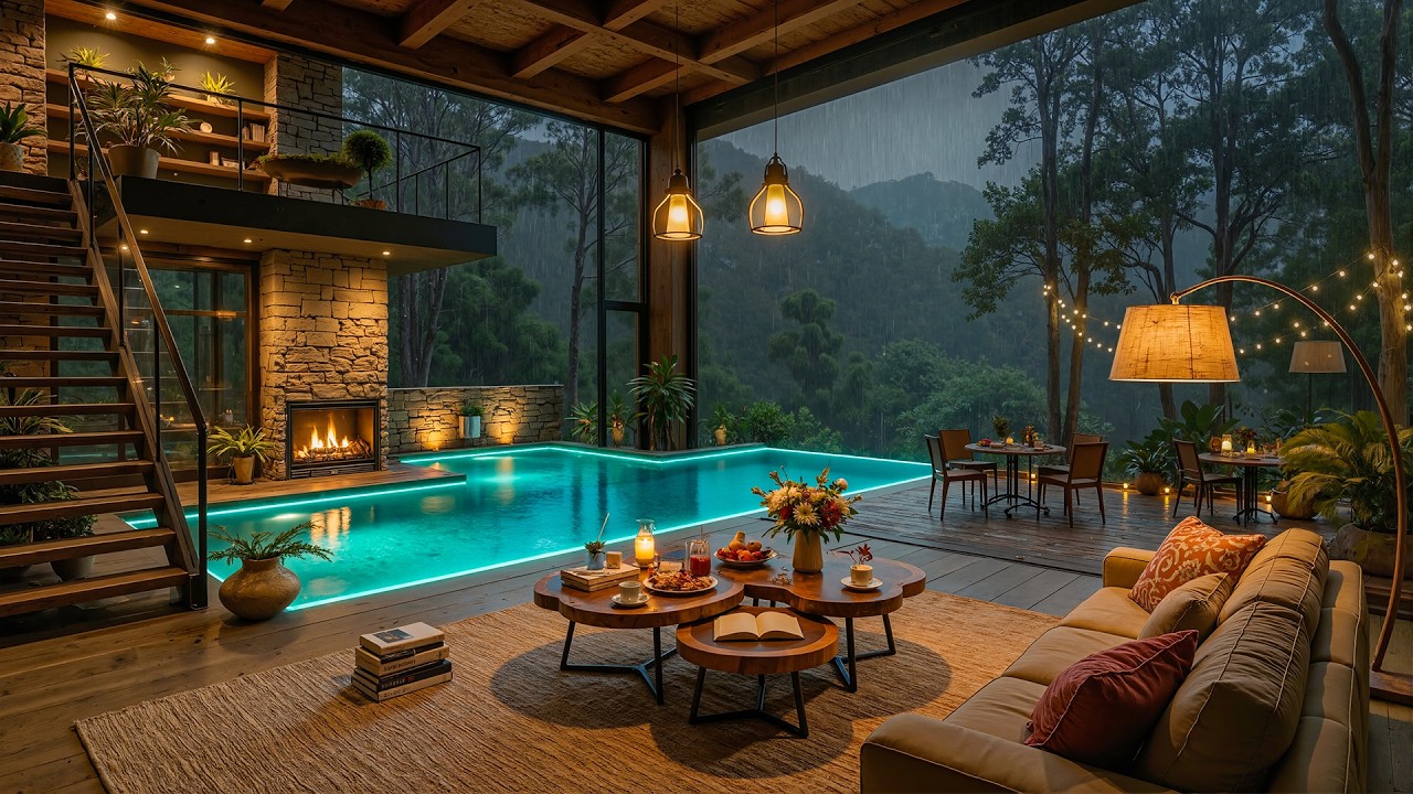 Soothing Jazz In Cozy Living Room Ambience 🌧️ Smooth Jazz & Rain Sounds for Relaxation & Deep Focus