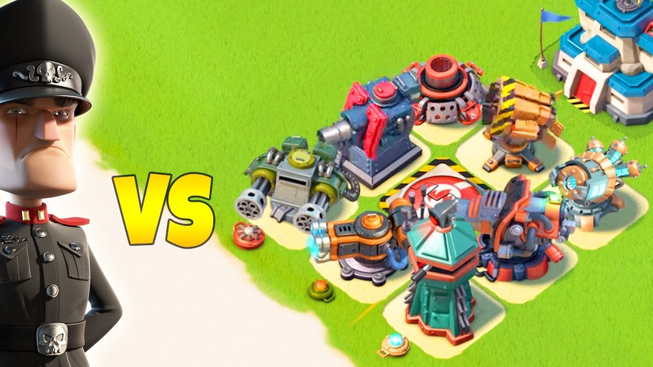 Boom Beach ONE of EVERY Defense vs Defending Hammerman!