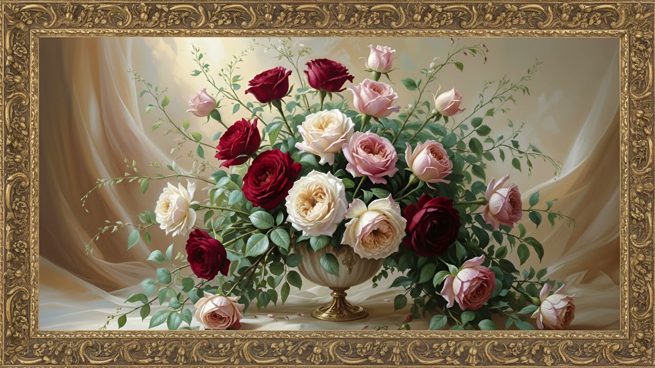 Luxury Rose Bouquet Art for Frame TV | Classic Floral Wall Display 4K | TV Art Gallery Wallpapers