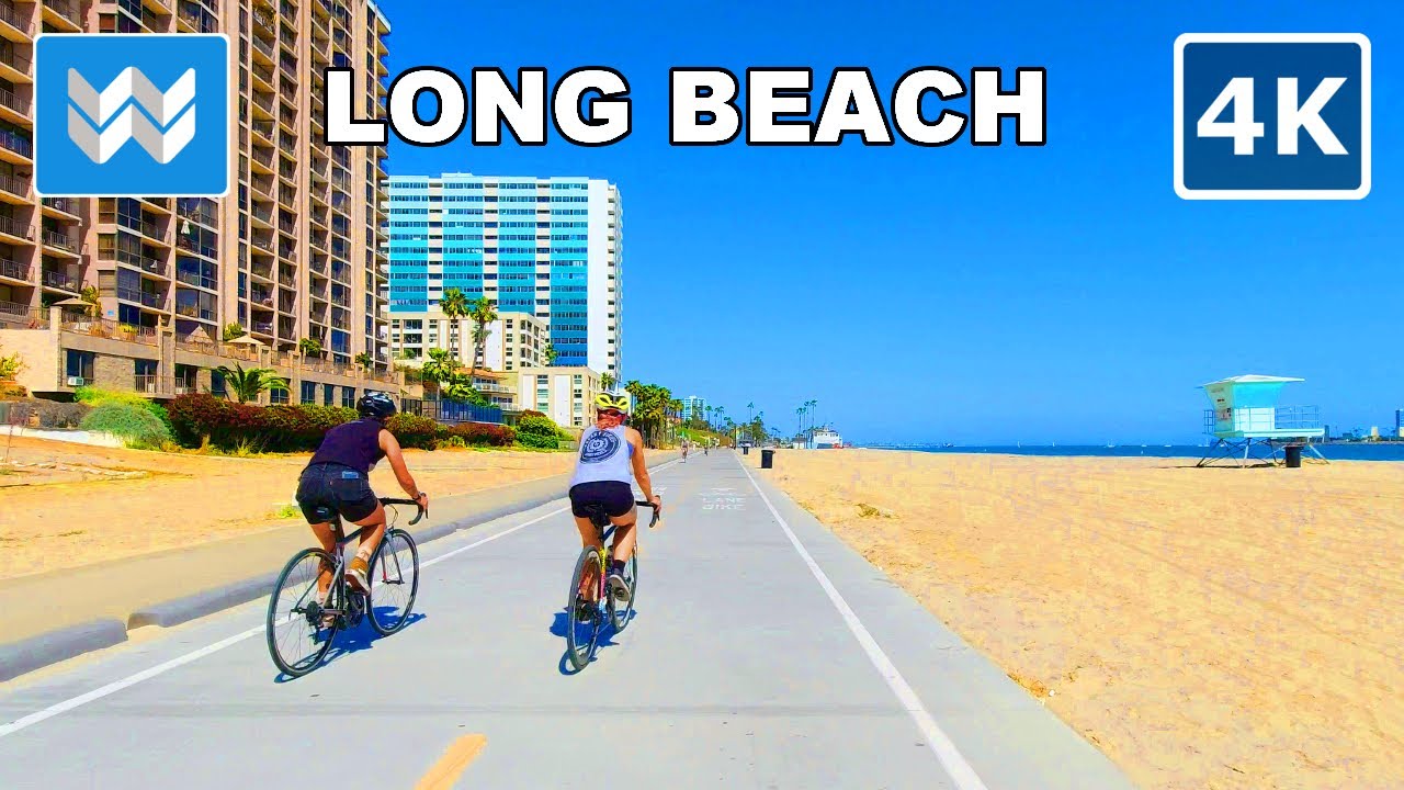 [4K] Long Beach Bike Ride 🚴 Shoreline Village to Belmont Shore - Relaxing Virtual Cycling 🎧