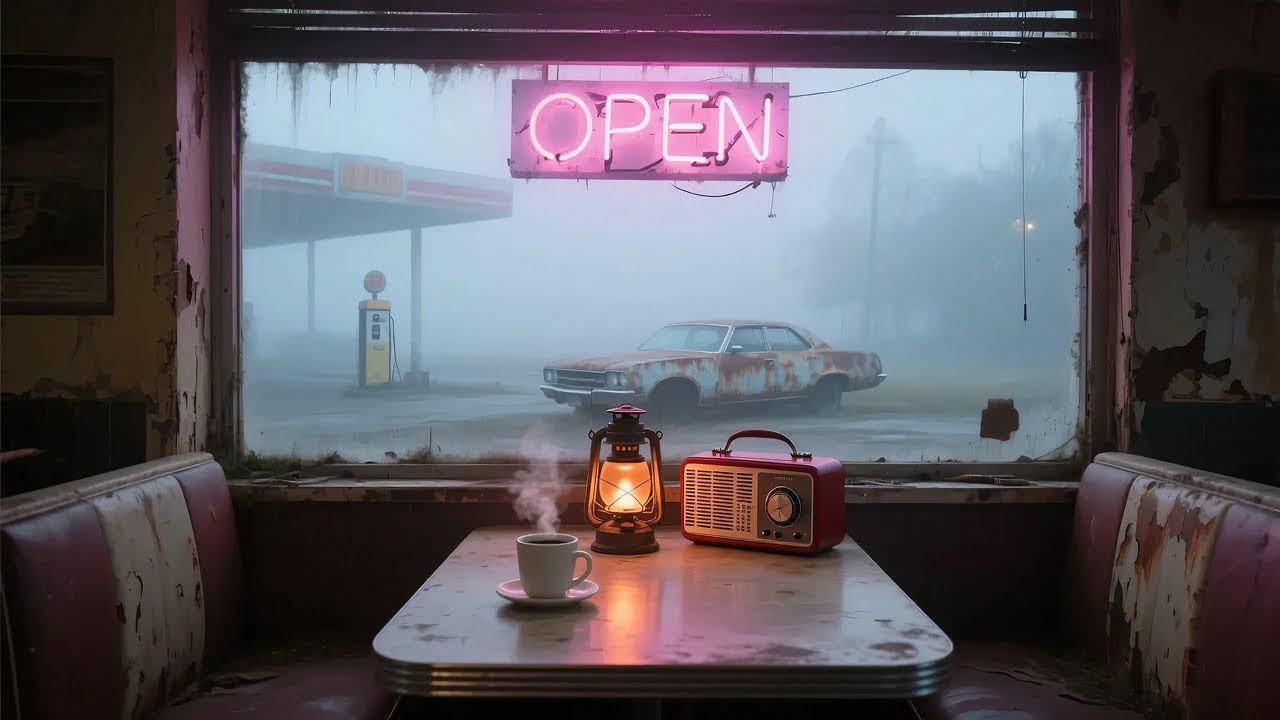 Silent Hill Diner Ambience | Fog, Neon Lights, Old Radio & Rain | 4К