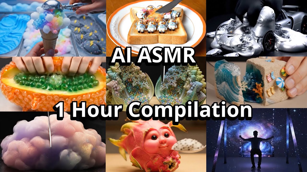 1 Hour of Soothing AI ASMR Compilation | Toast, Bubble Wrap Fruit, Cube Cut, Glass Veggie, Cloud Cut