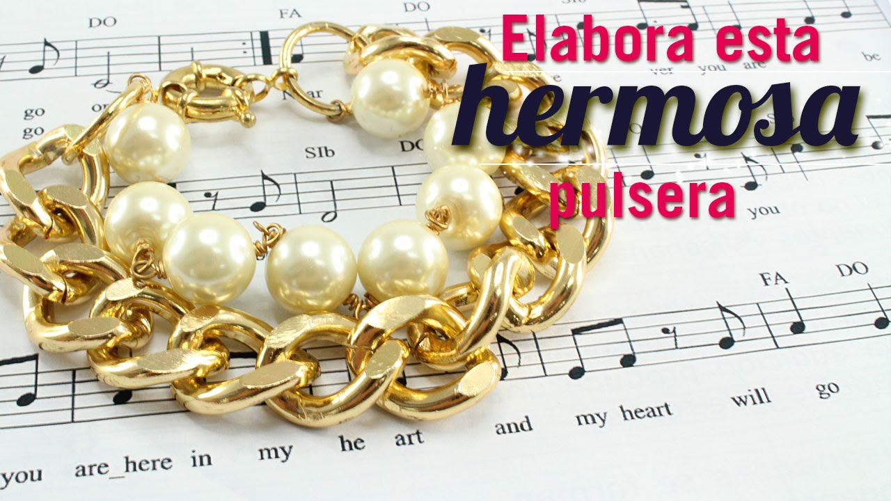 Como hacer una pulsera cadena perla cream Kit 23185