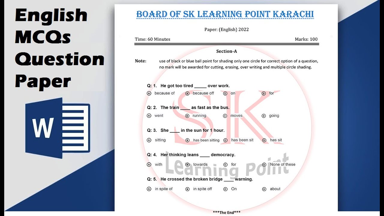 MCQs | How to Create English Question Paper in MS Word 2022