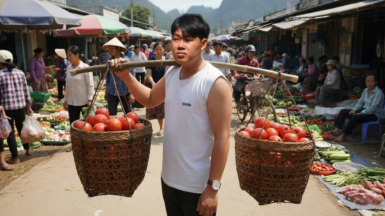 CEO Trieu Khang picks gac fruit and sells it at the market to prepare dishes from gac fruit