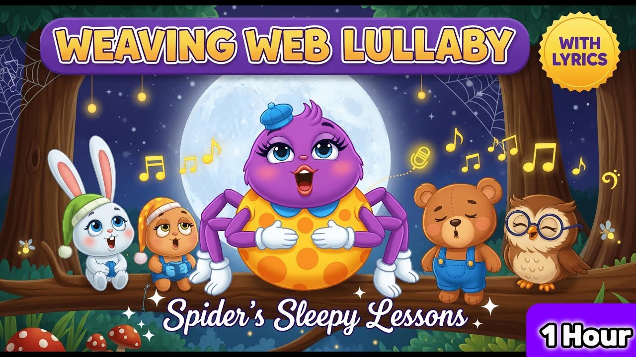 Weaving Web Lullaby with Lyrics 🕷️ Spider Teaching Baby Songs 1 Hour | Bedtime Stories for Kids
