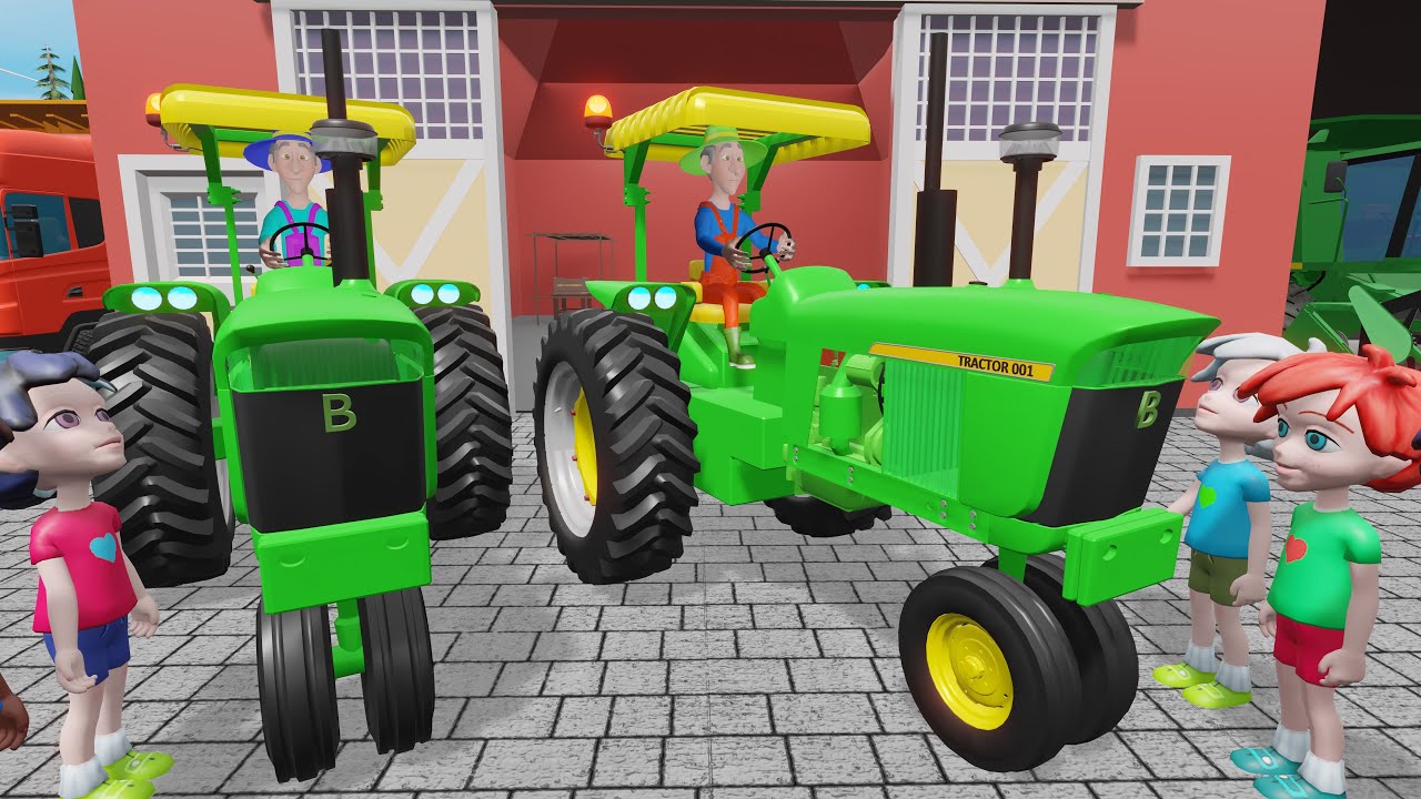 Green Tractor in Action: Working on the Fields and Orchards with Powerful Farming Machines