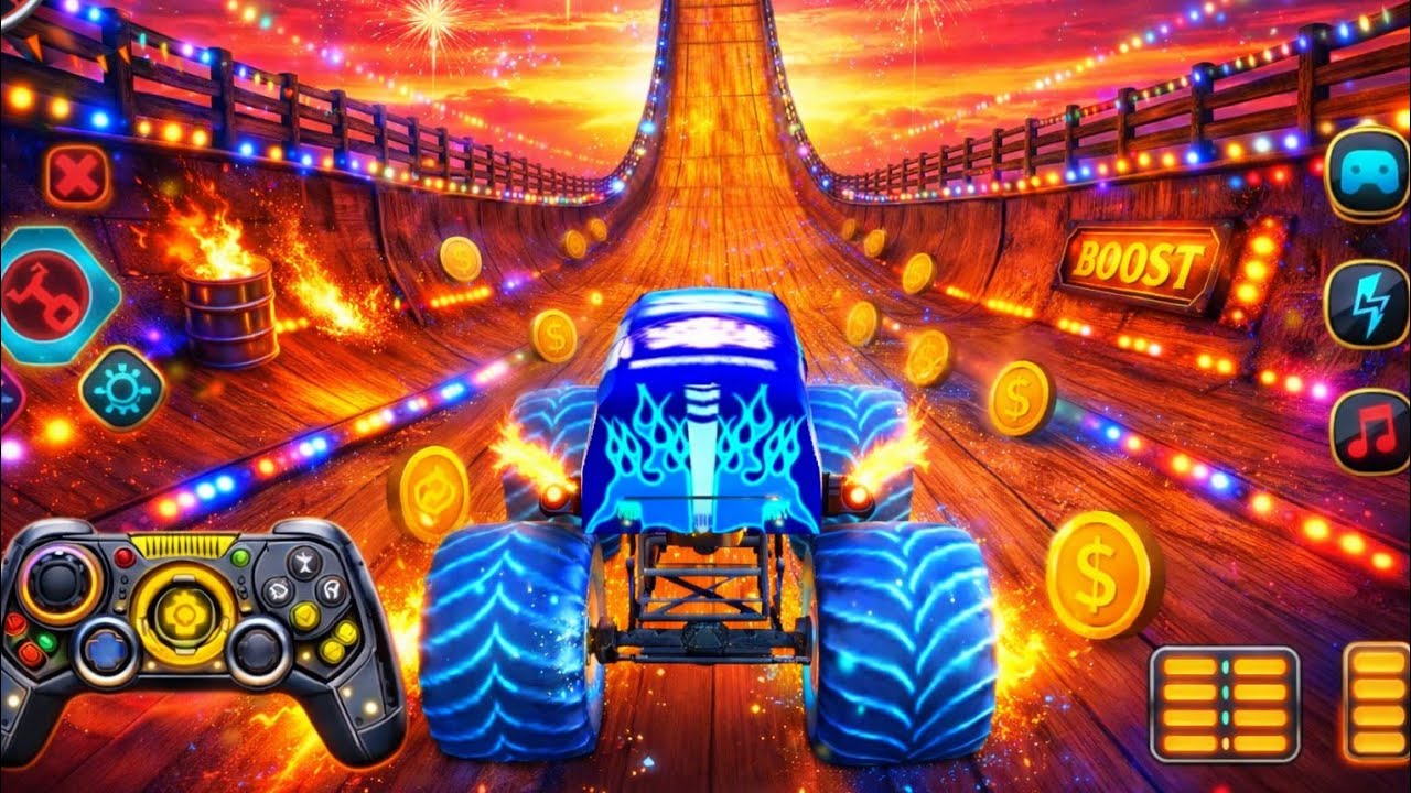 🚨Monster Truck Mega Ramp Stunt 🔥 | Extreme Speed Challenge | Crazy Jump Gameplay