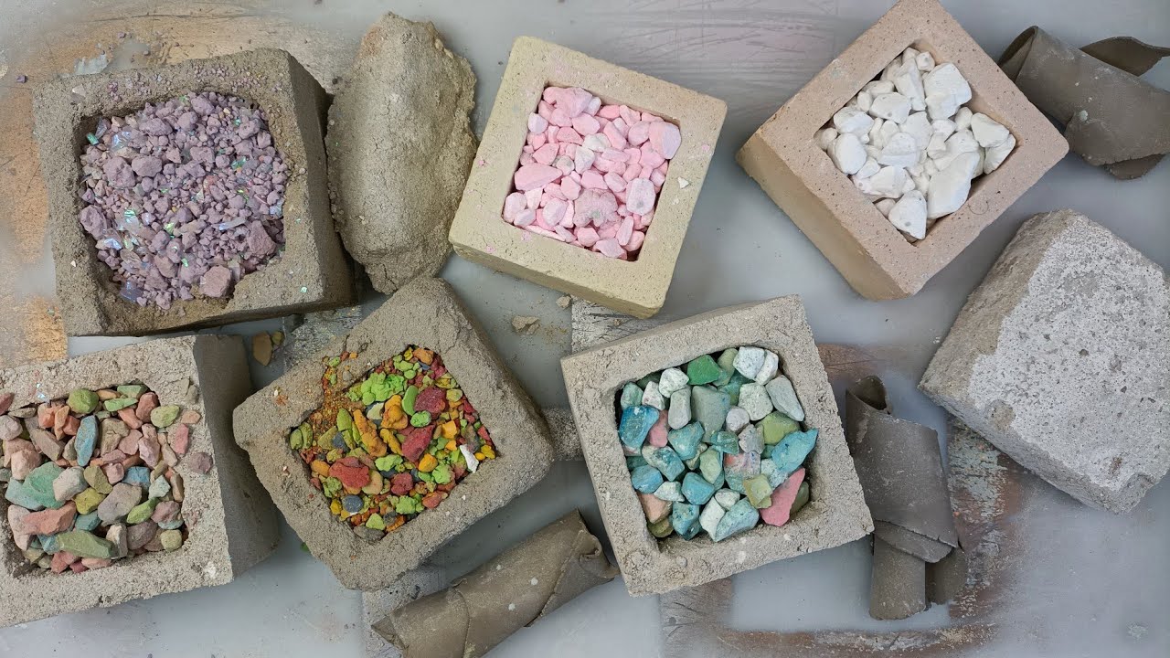 Mix of sand, cement, chalk, clay, soda, pebbles | ASMR big heart chalk | Crushing