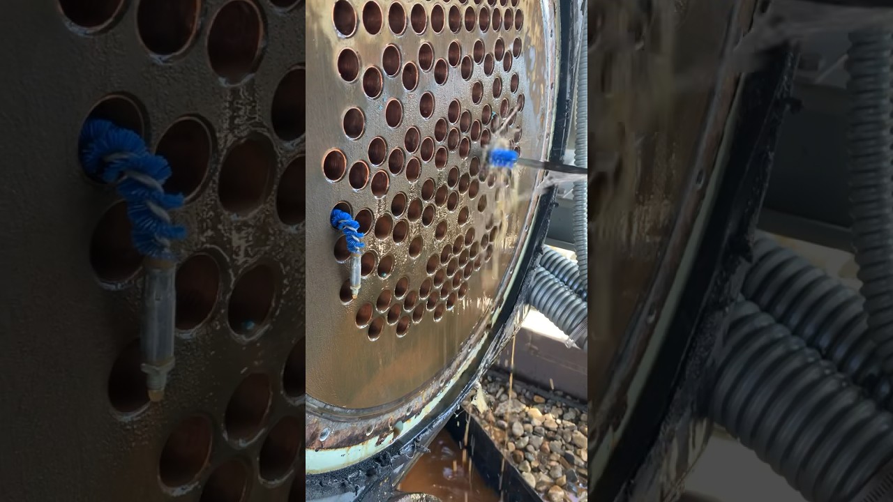 Trane chiller - cleaning tubes on a trane chiller barrel #shorts #short #tranechiller #hvac