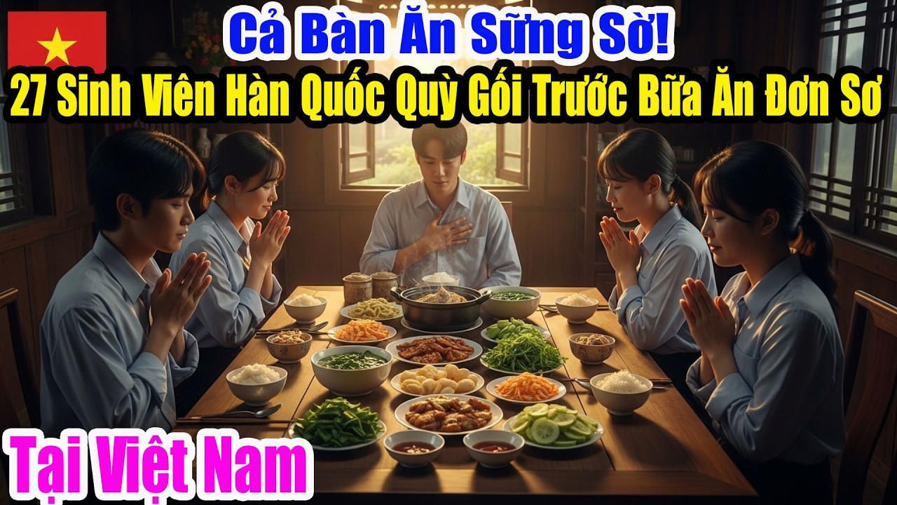 Cả bàn ăn sững sờ! 27 sinh viên Hàn Quốc quỳ gối trước bữa cơm đạm bạc ở VN, cái kết gây chấn động