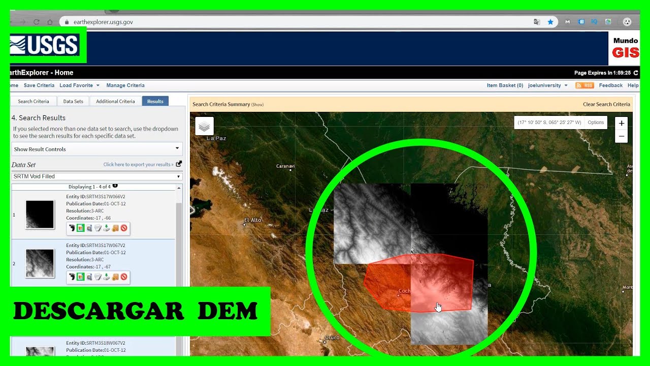 DESCARGAR DEM - EARTH EXPLORER 2019