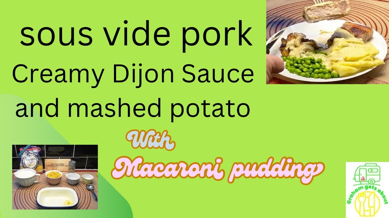 Sous vide pork with creamy Dijon mustard sauce and a macaroni pudding