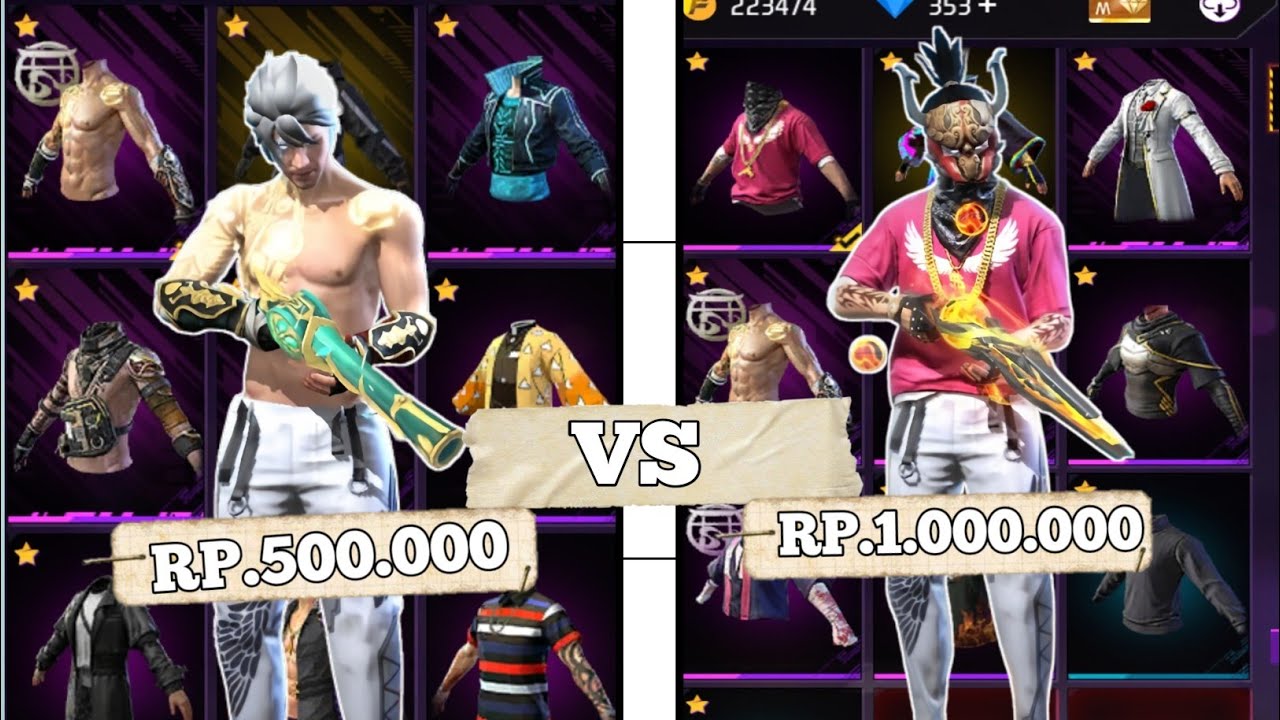 REVIEW AKUN FREE FIRE HARGA 500K VS 1JUTA❗KIRA KIRA KAYAK GIMANA YA🤔