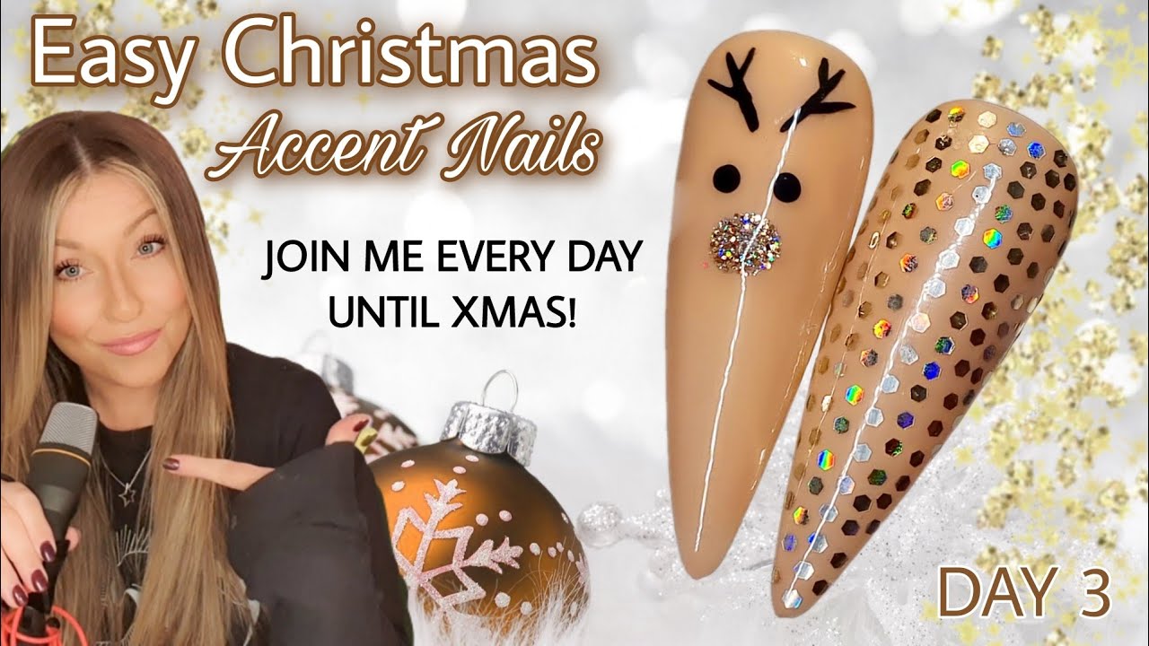 🦌 Easy Christmas Nail Art Design | Rudolph Reindeer Nails | Holographic Glitter | Madam Glam Advent